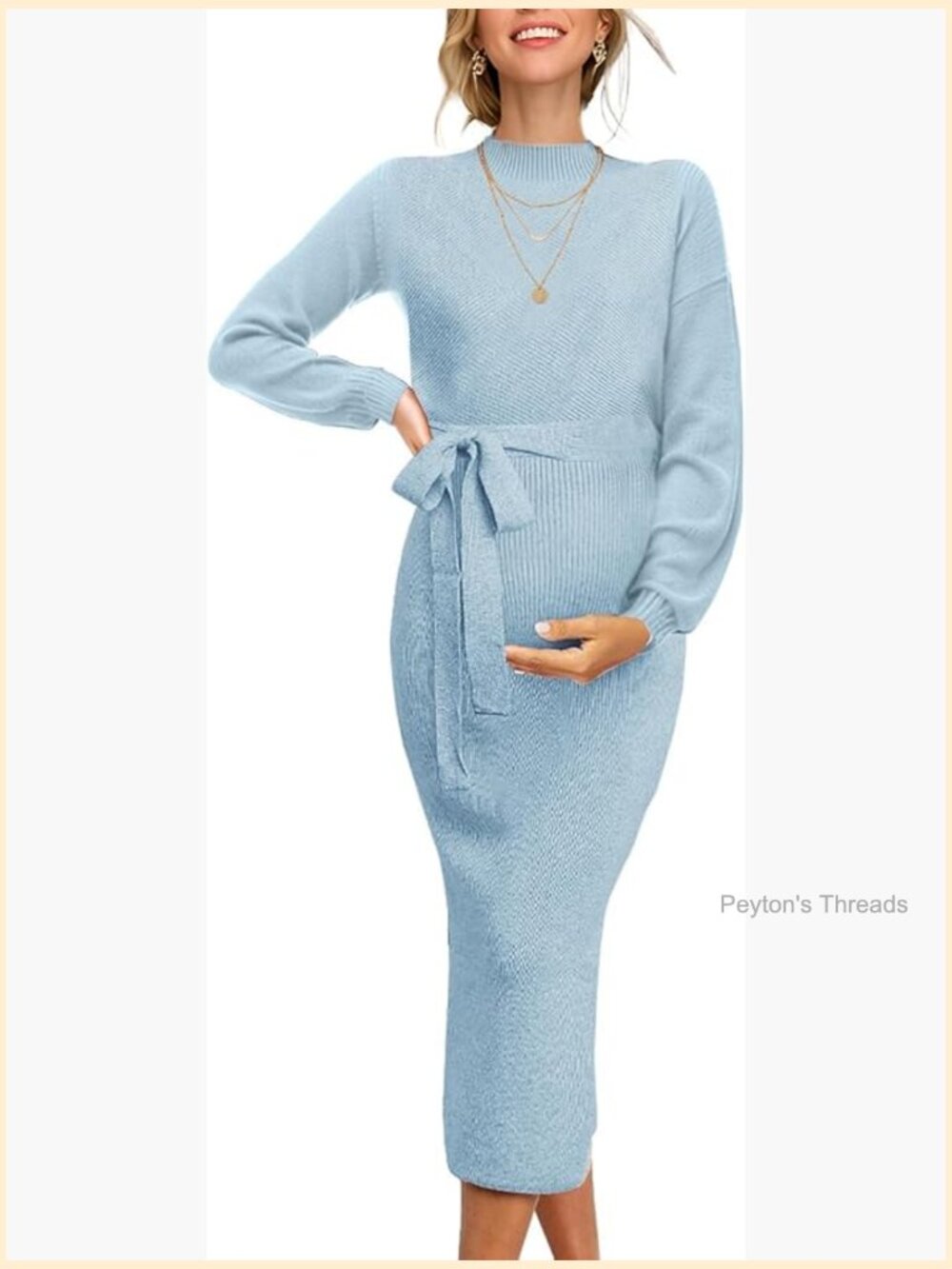 Stretchy Maternity Bodycon Maxi Dress Side Slit Mock Neck